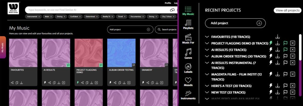 คุณสมบัติการติดธงสําหรับโครงการและเพลย์ลิสต์